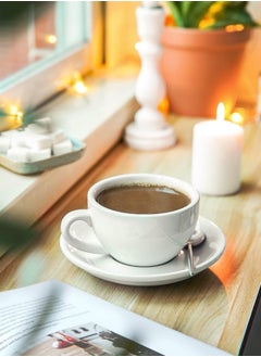 Mash Ceramic White Cup & Saucer Set 230ml, Cappuccino Cups and Saucers Espresso Sets for Serving Hot Tea Latte Cafe Mocha Coffee Drinks Porcelain Microwave Dishwasher Safe 6oz Pack of Six  - Image 3
