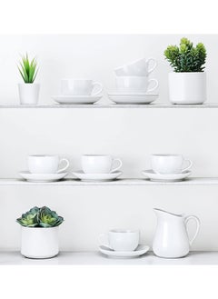 Mash Ceramic White Cup & Saucer Set 230ml, Cappuccino Cups and Saucers Espresso Sets for Serving Hot Tea Latte Cafe Mocha Coffee Drinks Porcelain Microwave Dishwasher Safe 6oz Pack of Six  - Image 2