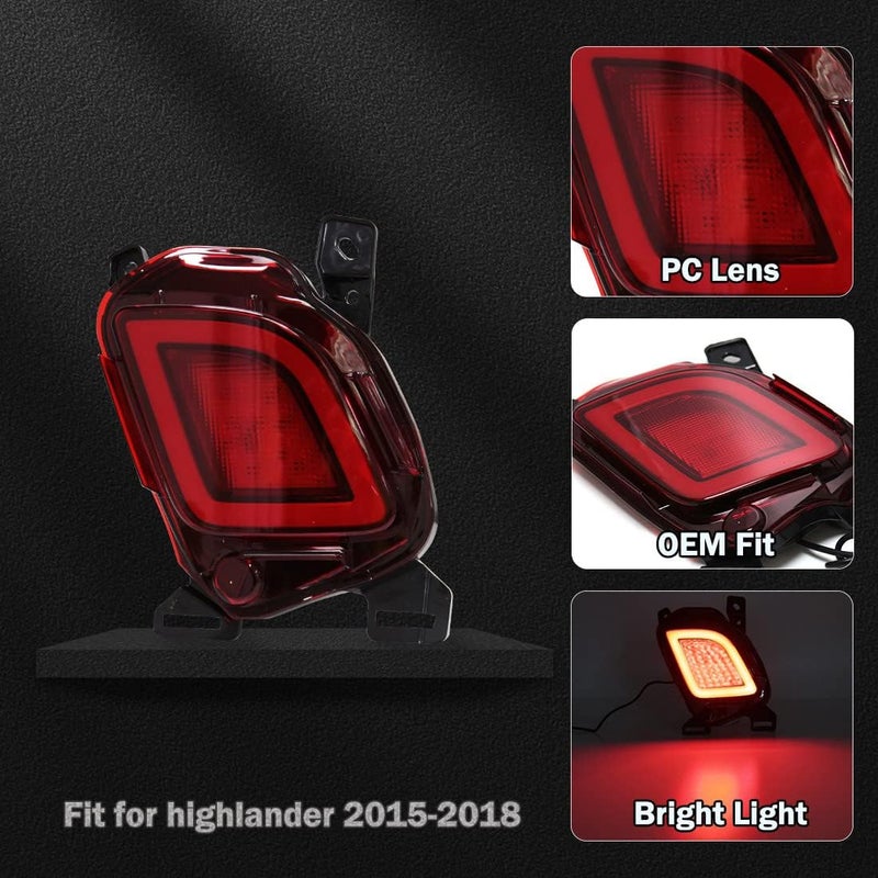 VGETTING Rear Bumper Reflector Lights for Toyota Highlander 2015-2019 - LED Tail Light and Brake Light Replacement - Image 3