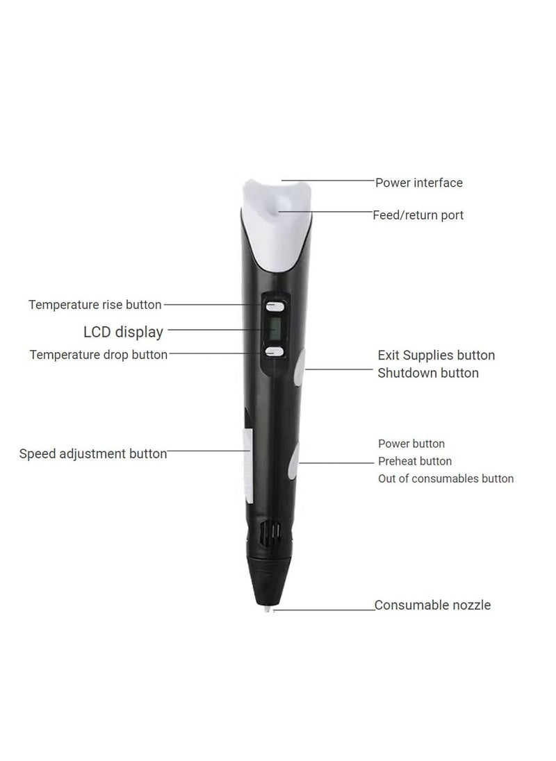 مس تيارا - قلم طباعة ثلاثي الأبعاد مع سرعة ودرجة حرارة قابلة للتعديل (قابس USB) أسود - Image 1