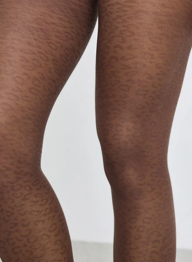 Styli Brown Leopard Print Tights Stocking