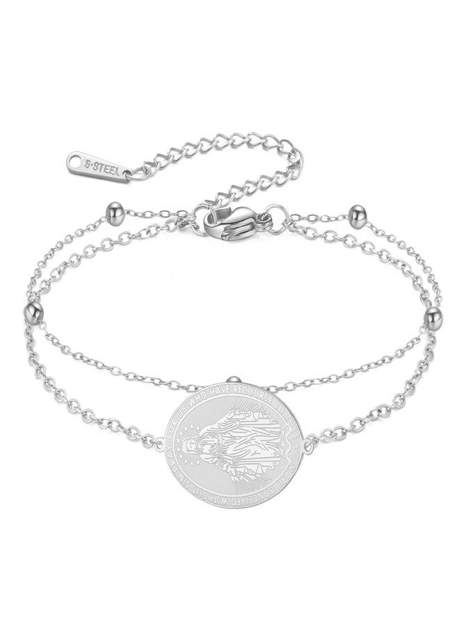 TEAMER Dainty Virgin Mary Rosary Bracelet Mother Mary Double Layer Beads Chain Bracelet Religious Faith Protection Jewelry For Women Men (Silver) - Image 1