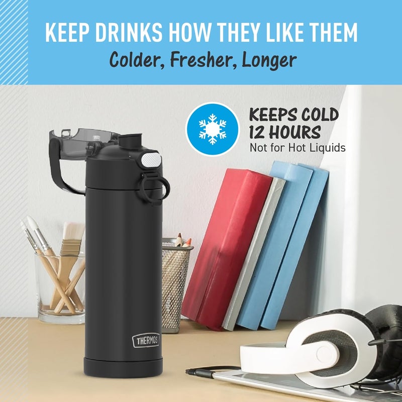 THERMOS FUNTAINER 16 Ounce Stainless Steel Vacuum Insulated Bottle with Wide Spout Lid, Black Matte - Image 5