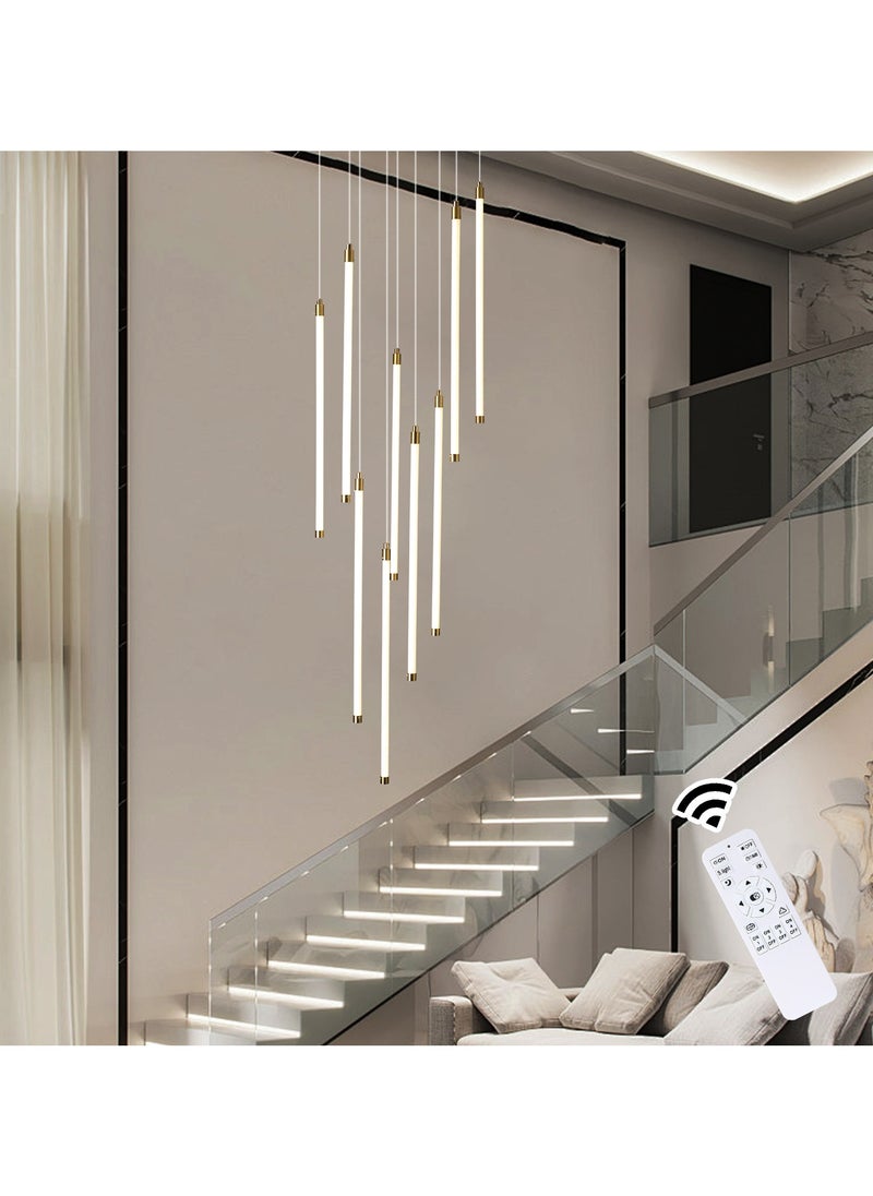 الجا الحاجة ثريا كبيرة عصرية LED قابلة للإضاءة الخافتة 9 أضواء LED 65 واط للدرج الكبير، ثريات كبيرة بسقف مرتفع 98 بوصة، ثريات كبيرة بسقف مرتفع، تركيبات إضاءة معلقة حلزونية طويلة من الأكريليك مع جهاز تحكم عن بعد لمدخل غرفة المعيشة والبهو  - Image 1