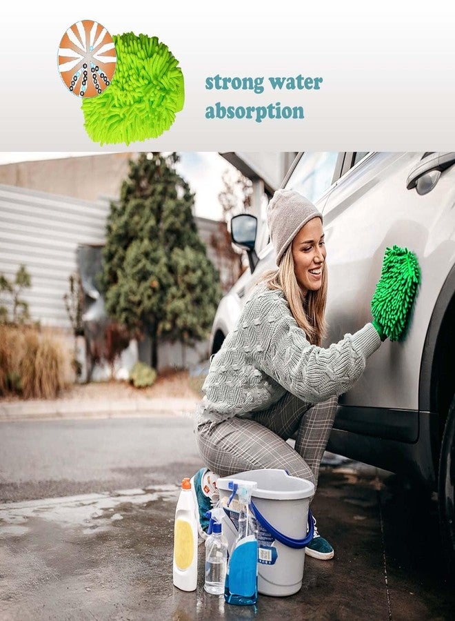 HeGangLy 2 Pack Car Wash Mitt Microfiber Chenille Car Wash Mitt Scratch Free for Cars Cleaning,Home Cleaning Mitts(Green/Blue). - Image 4