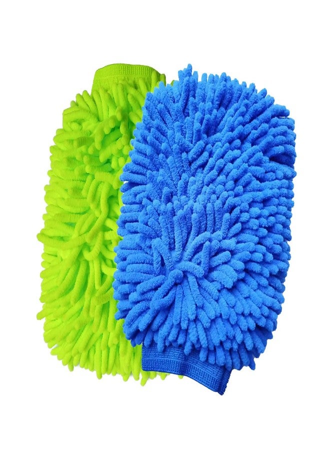 HeGangLy 2 Pack Car Wash Mitt Microfiber Chenille Car Wash Mitt Scratch Free for Cars Cleaning,Home Cleaning Mitts(Green/Blue). - Image 1