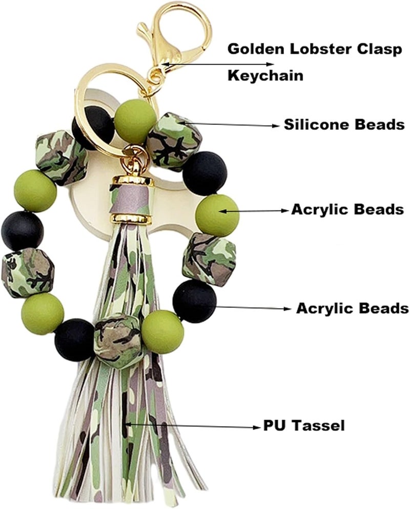 Boethesi Silicone Beaded Bracelet Keychain Key Ring for Women, Key Chain with PU Tassel, Car Keyring Wristlet Bag Pendant - Image 4