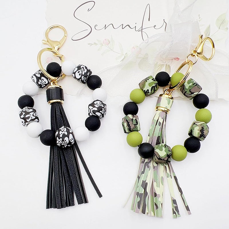 Boethesi Silicone Beaded Bracelet Keychain Key Ring for Women, Key Chain with PU Tassel, Car Keyring Wristlet Bag Pendant - Image 5