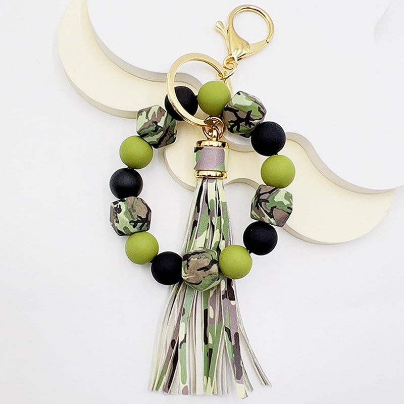 Boethesi Silicone Beaded Bracelet Keychain Key Ring for Women, Key Chain with PU Tassel, Car Keyring Wristlet Bag Pendant - Image 2