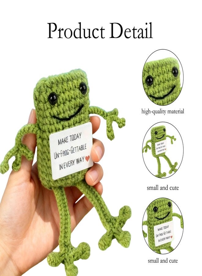 FFZDENA 1 Pcs Crochet Toys, Crochet Gifts for Women, Green Frog Gifts with Encouragement Card, Funny Positive Animal Frog Crochet, Handmade Emotional Support Gift, Desk Decor for Office Workers - Image 3