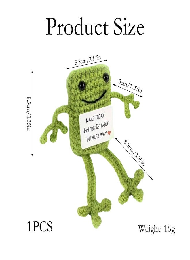 FFZDENA 1 Pcs Crochet Toys, Crochet Gifts for Women, Green Frog Gifts with Encouragement Card, Funny Positive Animal Frog Crochet, Handmade Emotional Support Gift, Desk Decor for Office Workers - Image 2