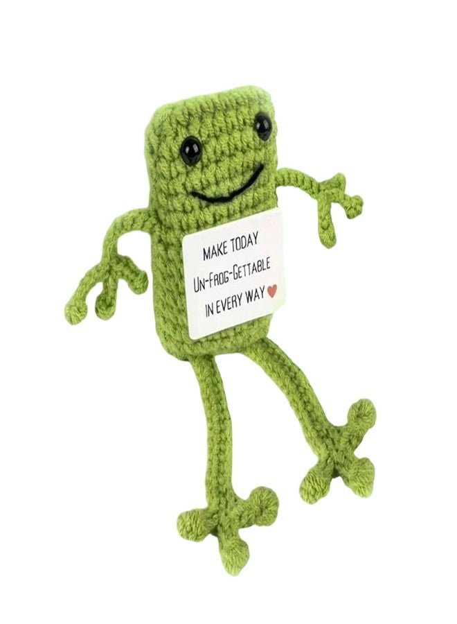 FFZDENA 1 Pcs Crochet Toys, Crochet Gifts for Women, Green Frog Gifts with Encouragement Card, Funny Positive Animal Frog Crochet, Handmade Emotional Support Gift, Desk Decor for Office Workers - Image 1