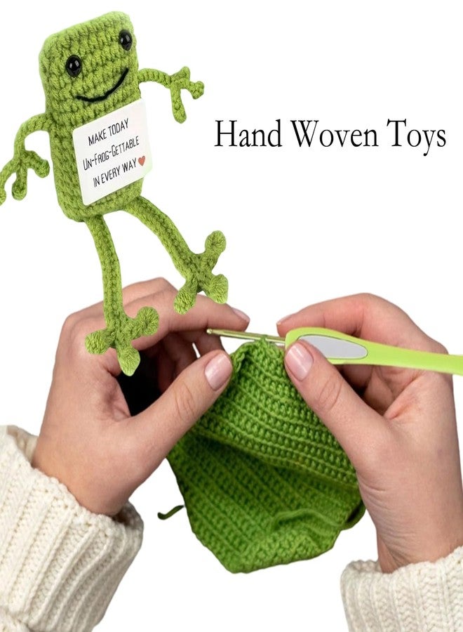 FFZDENA 1 Pcs Crochet Toys, Crochet Gifts for Women, Green Frog Gifts with Encouragement Card, Funny Positive Animal Frog Crochet, Handmade Emotional Support Gift, Desk Decor for Office Workers - Image 4