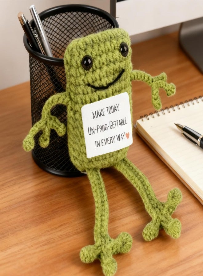 FFZDENA 1 Pcs Crochet Toys, Crochet Gifts for Women, Green Frog Gifts with Encouragement Card, Funny Positive Animal Frog Crochet, Handmade Emotional Support Gift, Desk Decor for Office Workers - Image 5
