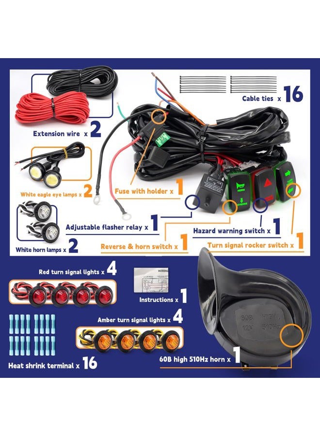 Dusledel Pre-wired ATV UTV Turn Signal Kit, Universal Dirt Bike Street Legal Kit with Horn Reverse Hazard Turn Light Rocker Switch & Flasher Relay Fuse, Side by Side Blinker Kit for Polaris Can-Am Golf Cart - Image 4