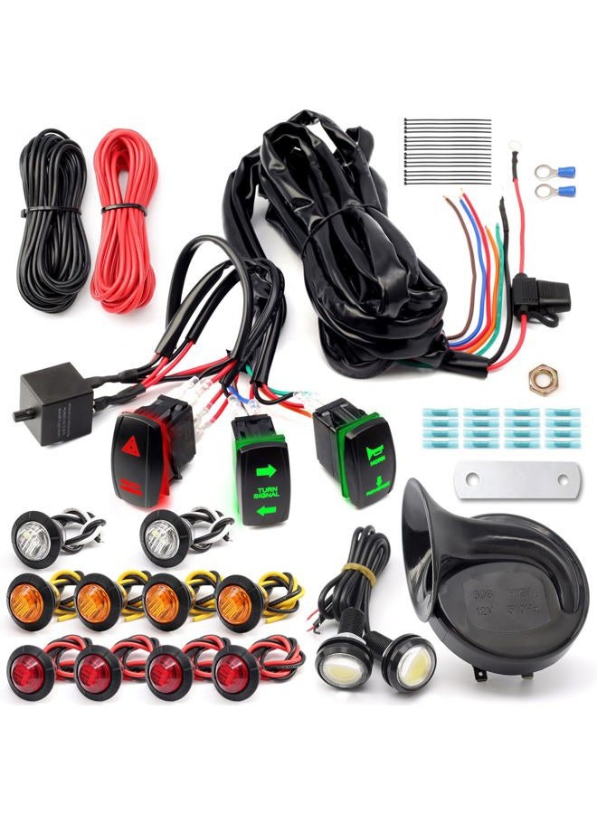 Dusledel Pre-wired ATV UTV Turn Signal Kit, Universal Dirt Bike Street Legal Kit with Horn Reverse Hazard Turn Light Rocker Switch & Flasher Relay Fuse, Side by Side Blinker Kit for Polaris Can-Am Golf Cart - Image 1