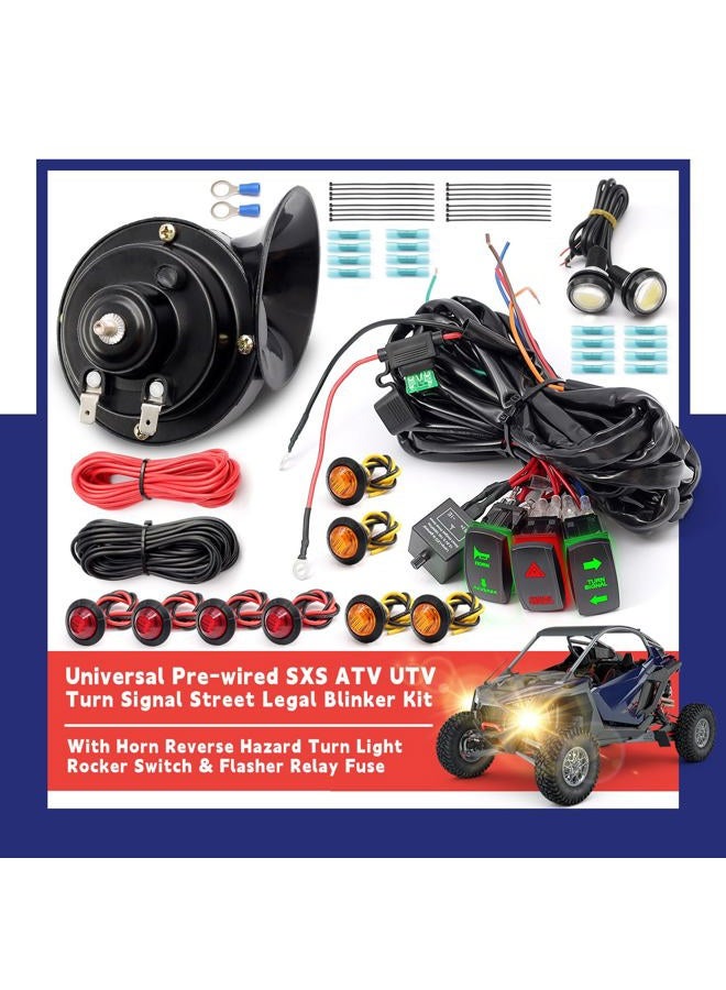 Dusledel Pre-wired ATV UTV Turn Signal Kit, Universal Dirt Bike Street Legal Kit with Horn Reverse Hazard Turn Light Rocker Switch & Flasher Relay Fuse, Side by Side Blinker Kit for Polaris Can-Am Golf Cart - Image 3