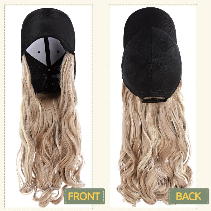 S-noilite 16" Baseball Cap with Hair Baseball Hats with Hair Attached Curly Wavy Cap Wig with Hair Extensions Adjustable Culry Baseball Hat Wig for Women (16" -Curly, Sandy Blonde & Bleach Blonde) - Image 4