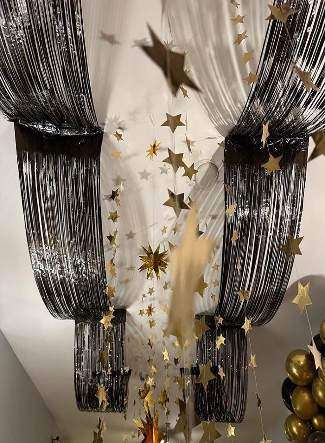QFSH 2Pcs Metallic Foil Ceiling Fringe Curtains for Birthday Wedding Bridal Shower Party Decorations Hanging Decor 14.7ft (Black) - Image 3