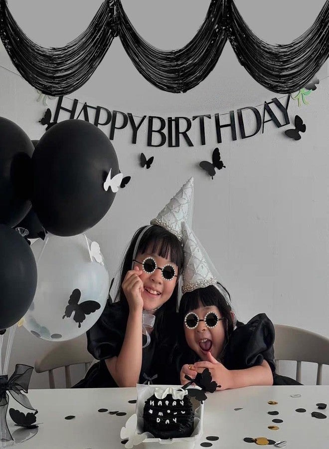 QFSH 2Pcs Metallic Foil Ceiling Fringe Curtains for Birthday Wedding Bridal Shower Party Decorations Hanging Decor 14.7ft (Black) - Image 2