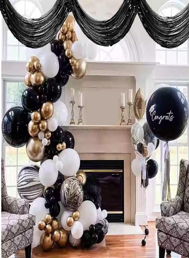 QFSH 2Pcs Metallic Foil Ceiling Fringe Curtains for Birthday Wedding Bridal Shower Party Decorations Hanging Decor 14.7ft (Black) - Image 1