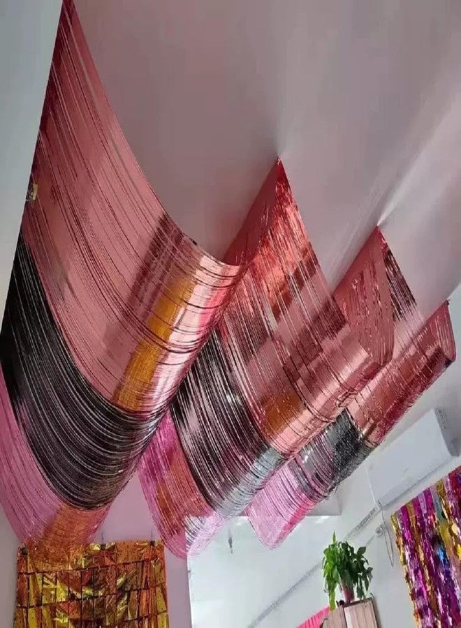 QFSH 2Pcs Metallic Foil Ceiling Fringe Curtains for Birthday Wedding Bridal Shower Party Decorations Hanging Decor 14.7ft (Black) - Image 5