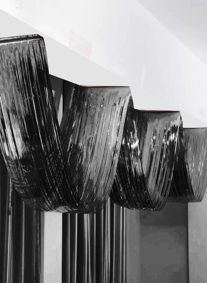 QFSH 2Pcs Metallic Foil Ceiling Fringe Curtains for Birthday Wedding Bridal Shower Party Decorations Hanging Decor 14.7ft (Black) - Image 4