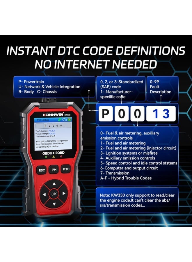 KONNWEI OBD2 Scanner Diagnostic Tool KW330, Check Engine Code Reader with Battery Voltage Test, Live Datastream, Freeze Frame, Car Scanner Diagnostic Tool for All OBDII Car Since 1996 - Image 5