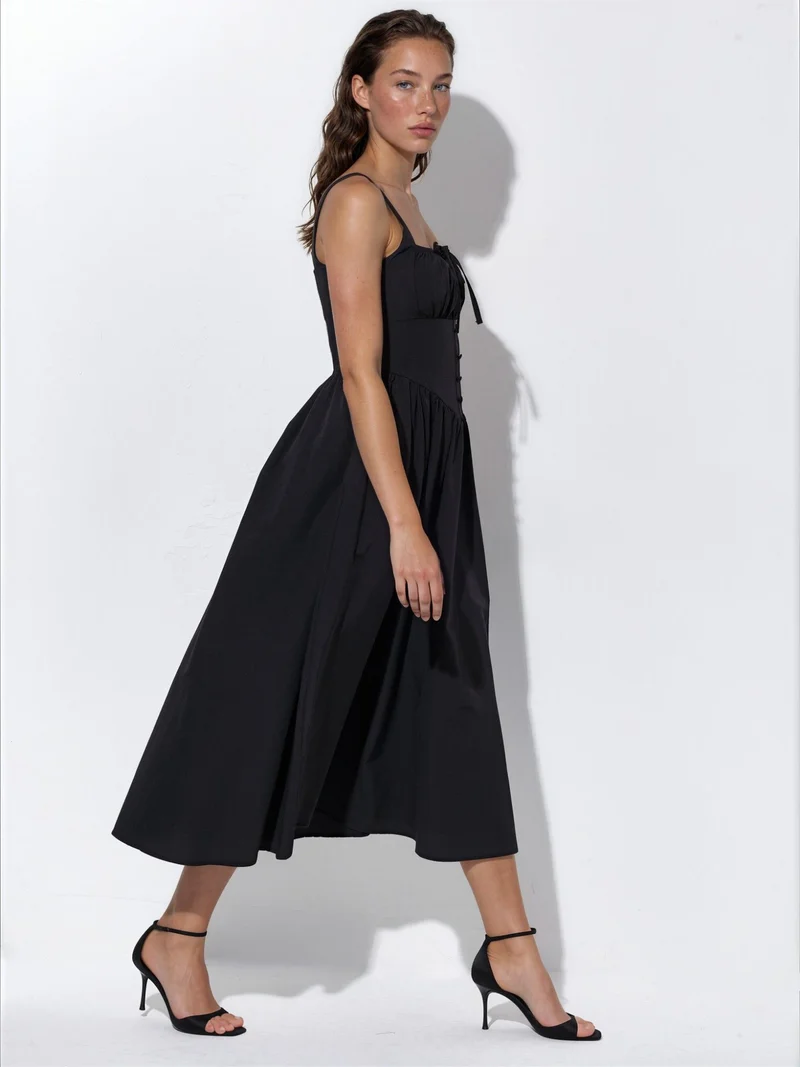 Busem BUSEM Midi Dress with Square Collar and Button Detail