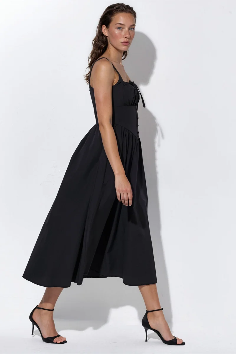 Busem BUSEM Midi Dress with Square Collar and Button Detail