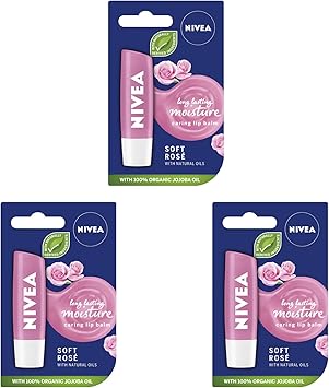 Nivea Pack of 3 Nivea Lip Care Balms Soft Rose