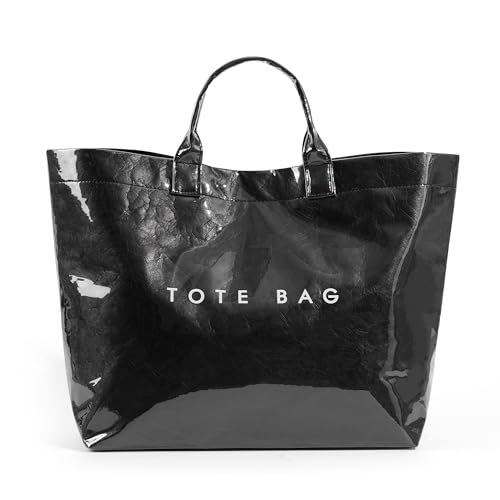 Lushandy PVC Tote Bag for Women Large Plastic Tote Bag for Work Letter Print Hobo bag Kraft Paper Work Handbags Purses - Image 1