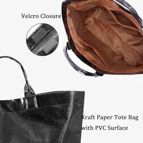 Lushandy PVC Tote Bag for Women Large Plastic Tote Bag for Work Letter Print Hobo bag Kraft Paper Work Handbags Purses - Image 4
