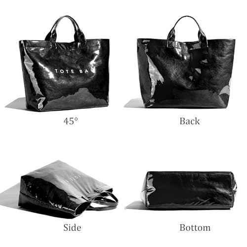 Lushandy PVC Tote Bag for Women Large Plastic Tote Bag for Work Letter Print Hobo bag Kraft Paper Work Handbags Purses - Image 5