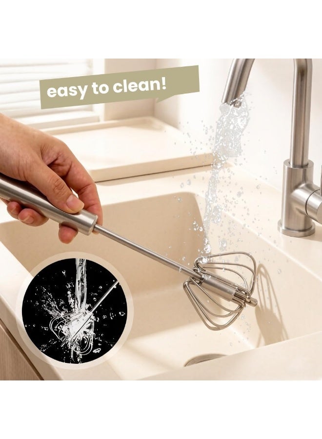 Stainless Steel Semi-Automatic Whisk, 10.2in, Kitchen Egg Beater for Cooking & Baking - Image 4