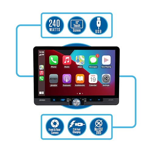 JENSEN J1CA10FL 10.1-inch Certified Apple CarPlay Android Auto Wired or Wireless | Single DIN & Double DIN Touchscreen Car Stereo Radio | Bluetooth | Front & Rear Camera Inputs | USB Playback & Charge - Image 3