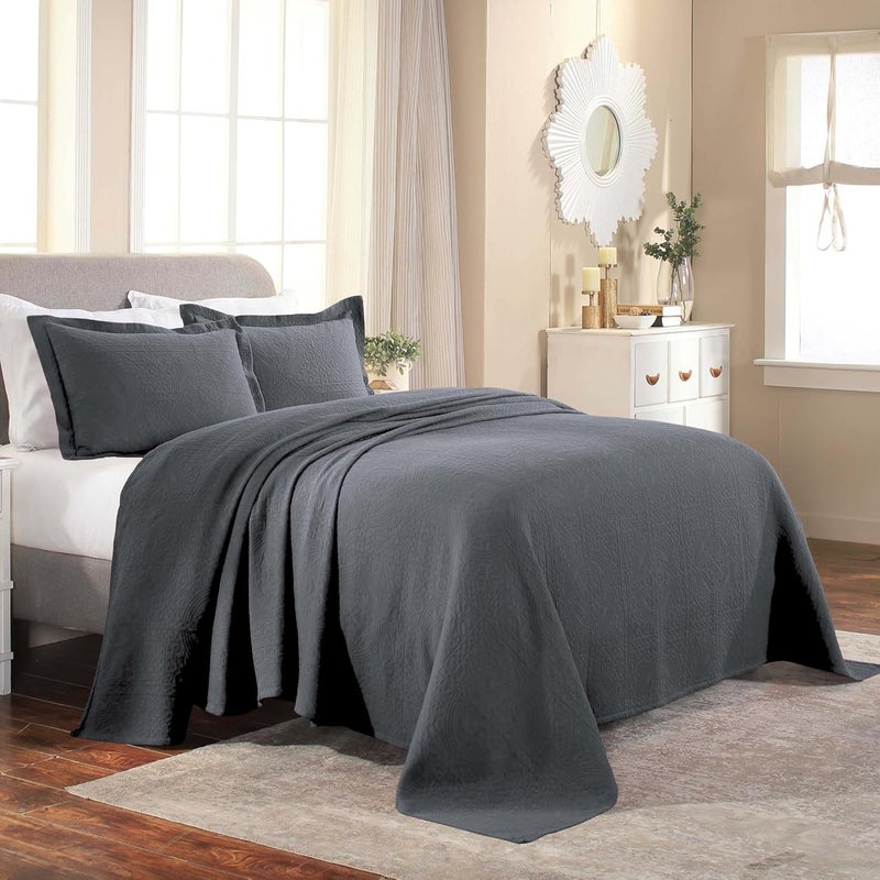 Superior Superior Cotton Fleur De Lis Bedspread Set Warm Blankets AllSeason Bedding Bedroom Decor Decorative Boho Medallion Coverlet Includes 1 Bedspread 1 Pillow Sham Twin Grey 