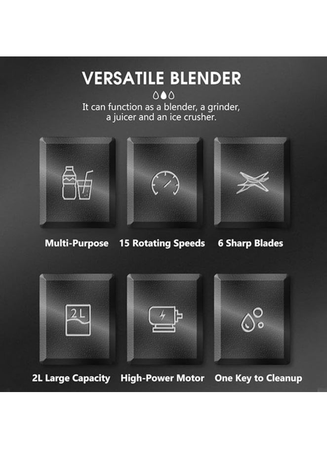 SILVER CREST - 2-in-1 Commercial Grade Blender & Grinder Heavy Duty High-Speed Blender for Smoothies, Milkshakes, Juicing, Ice Crushing & Grains – 15-Speed Multifunctional Electric Mixer with 2.5L Jar - Image 1