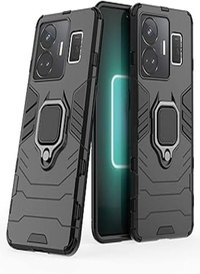 Dl3 Mobilak Case Compatible with Realme GT 3 5G / Realme GT Neo 5, Dual Layer Protective Shockproof Hard Armor Cover with 360° Rotating Finger Ring Kickstand and Car Magnetic Mount (Black)