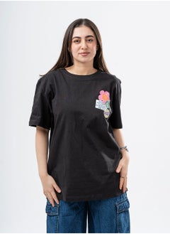 Arafa Black Cotton Oversized T-shirt with an outstanding vibrant print on the back  - Image 1