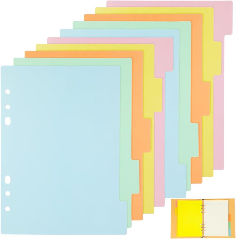 STOBOK A5 Binder Dividers Labels Plastic Tabs Insertable Index Dividers for Office Organization Colorful Pastel Divider Tabs for Binders and Files - Image 1