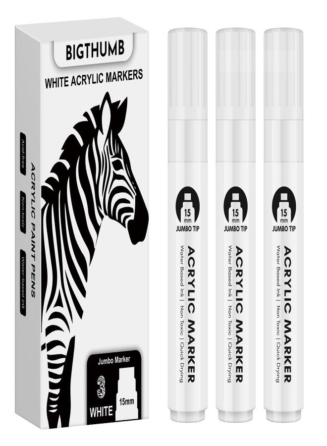 BIGTHUMB Thick White Jumbo Poster Markers: 3 Pcs 15mm Wide Tip Large Acrylic Paint Pens Big Permanent Graffiti Markers Calligraphy Marker for Rock Painting, Sign, Canvas, Glass, Wood, Ceramic - Image 2