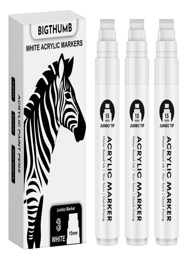 BIGTHUMB Thick White Jumbo Poster Markers: 3 Pcs 15mm Wide Tip Large Acrylic Paint Pens Big Permanent Graffiti Markers Calligraphy Marker for Rock Painting, Sign, Canvas, Glass, Wood, Ceramic - Image 1