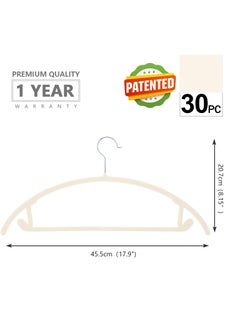 Red Dot Gift MIZGI Premium Velvet Hanger Ivory Color 44.5cm Pack of 30 Heavy-duty- Non-Slip No Shoulder Bump Suit Hangers - Chrome Hooks,Space Saving Clothes Hangers,Rounded Hangers for Coat.(ivory 30pack)  - Image 2