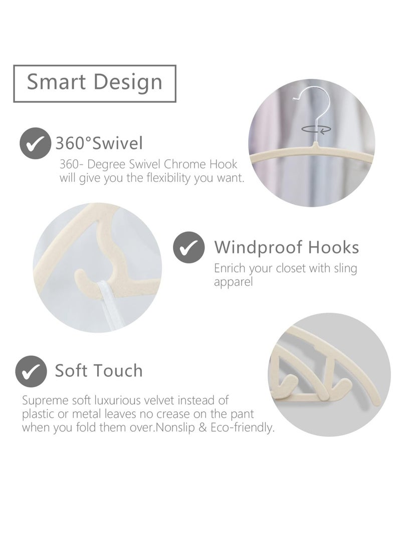 Red Dot Gift MIZGI Premium Velvet Hanger Ivory Color 44.5cm Pack of 30 Heavy-duty- Non-Slip No Shoulder Bump Suit Hangers - Chrome Hooks,Space Saving Clothes Hangers,Rounded Hangers for Coat.(ivory 30pack)  - Image 5
