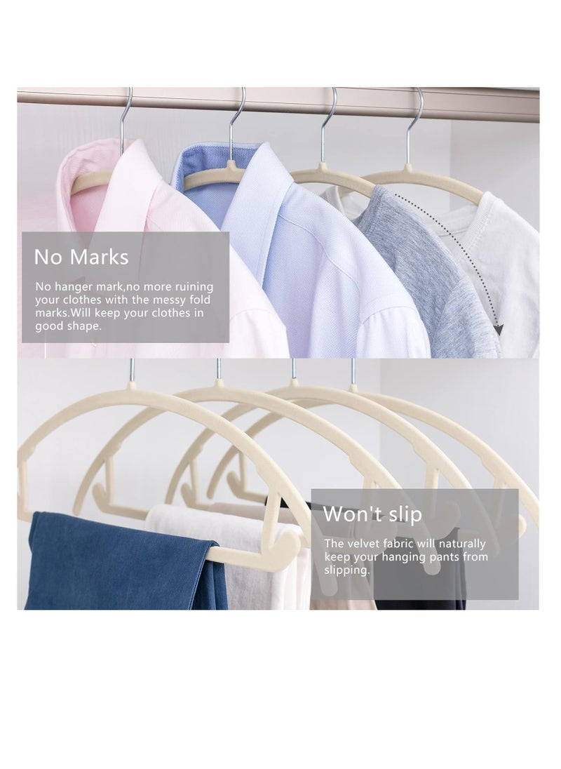 Red Dot Gift MIZGI Premium Velvet Hanger Ivory Color 44.5cm Pack of 30 Heavy-duty- Non-Slip No Shoulder Bump Suit Hangers - Chrome Hooks,Space Saving Clothes Hangers,Rounded Hangers for Coat.(ivory 30pack)  - Image 3