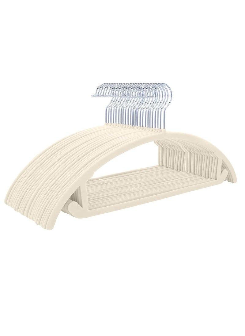 Red Dot Gift MIZGI Premium Velvet Hanger Ivory Color 44.5cm Pack of 30 Heavy-duty- Non-Slip No Shoulder Bump Suit Hangers - Chrome Hooks,Space Saving Clothes Hangers,Rounded Hangers for Coat.(ivory 30pack)  - Image 1