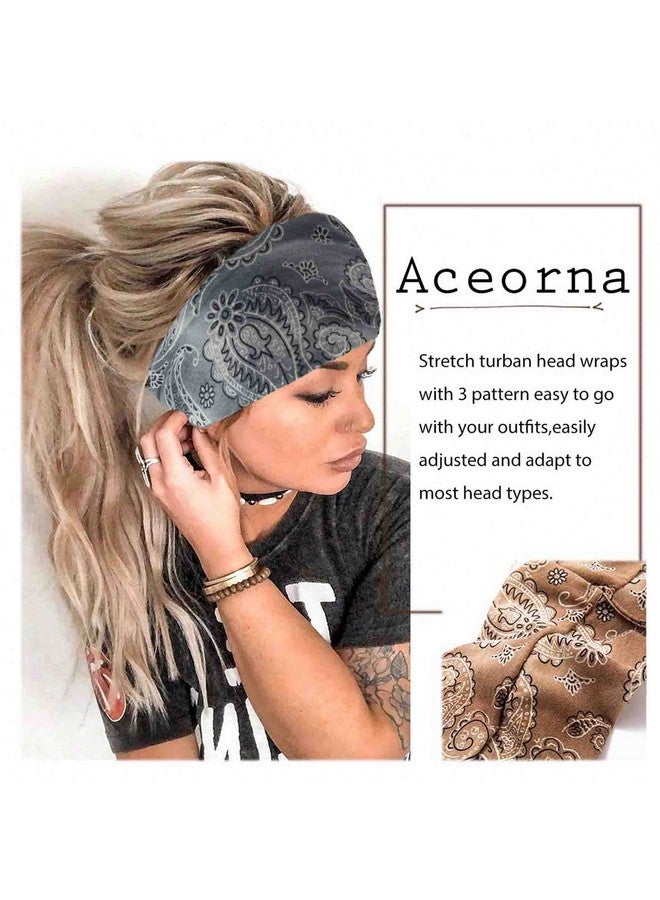 Aceorna أربطة رأس بوهيمية من سيورنا، شريط عريض مع عقدة، أغطية رأس تركية مرنة، إكسسوارات شعر عصرية للنساء والفتيات 3 قطع (شائعة) - Image 5