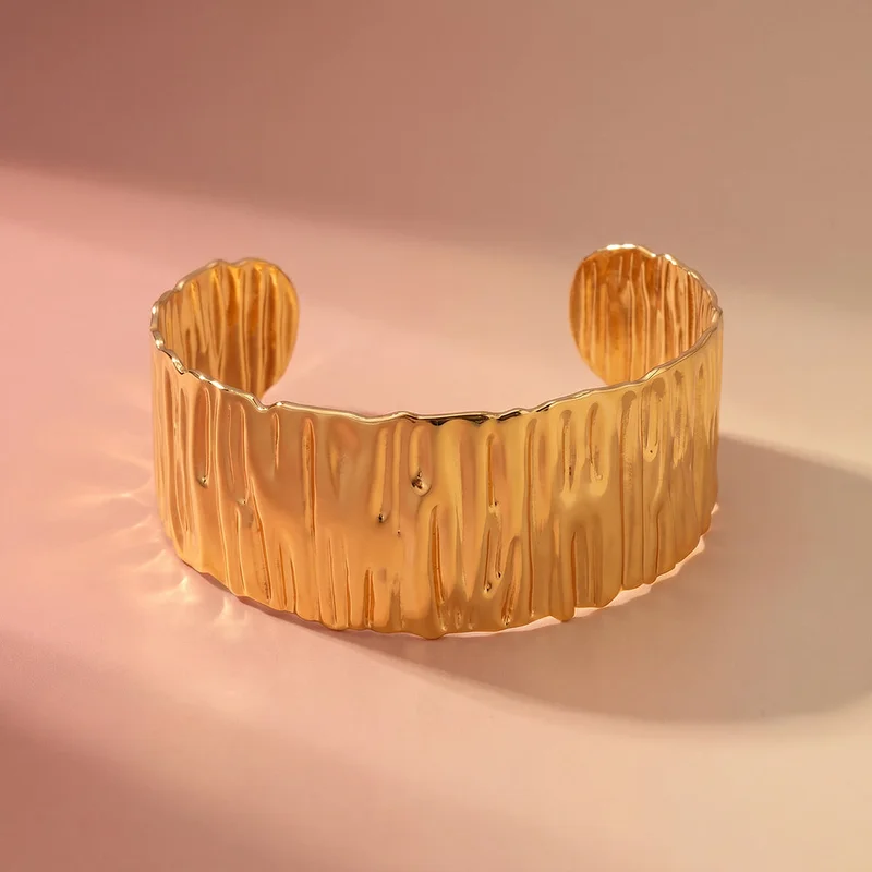 بالموناس PALMONAS Molten Textured Cuff Bracelet for Women | 18K Gold Plated, Waterproof & Anti-Tarnish