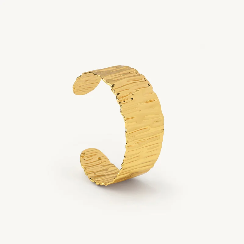 بالموناس PALMONAS Molten Textured Cuff Bracelet for Women | 18K Gold Plated, Waterproof & Anti-Tarnish